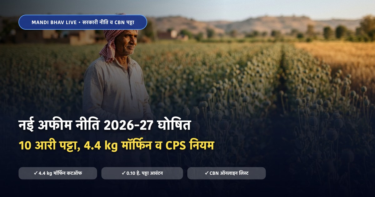नई अफीम नीति 2026-27 पट्टा पात्रता मॉर्फिन नियम - Mandi Bhav Live