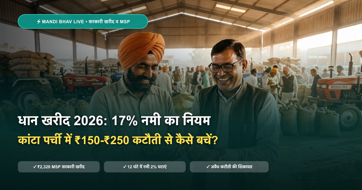 धान सरकारी खरीद 2026 17 प्रतिशत नमी नियम कांटा पर्ची कटौती - Mandi Bhav Live