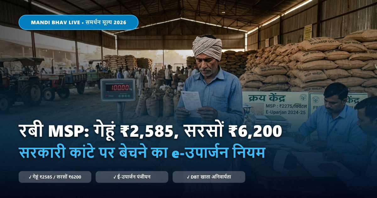 रबी समर्थन मूल्य 2026-27 और ई-उपार्जन पंजीयन गाइड - Mandi Bhav Live